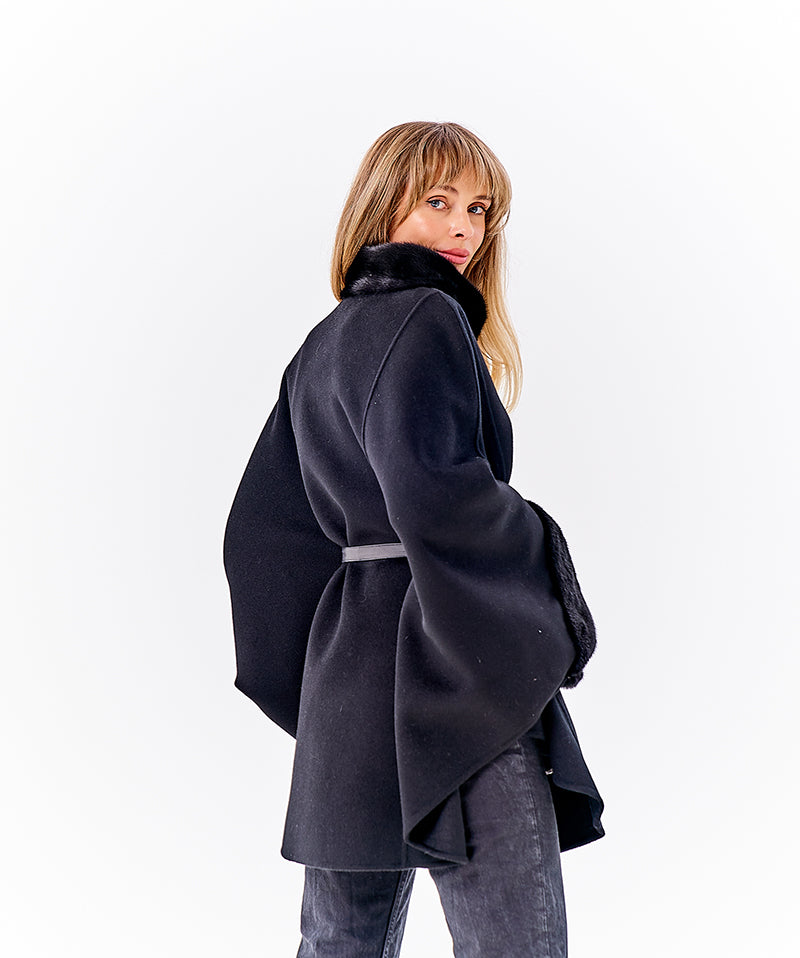 Genuine Scandinavian Mink Fur Double Face Wool Poncho - SJB-DIAMOND ELITES