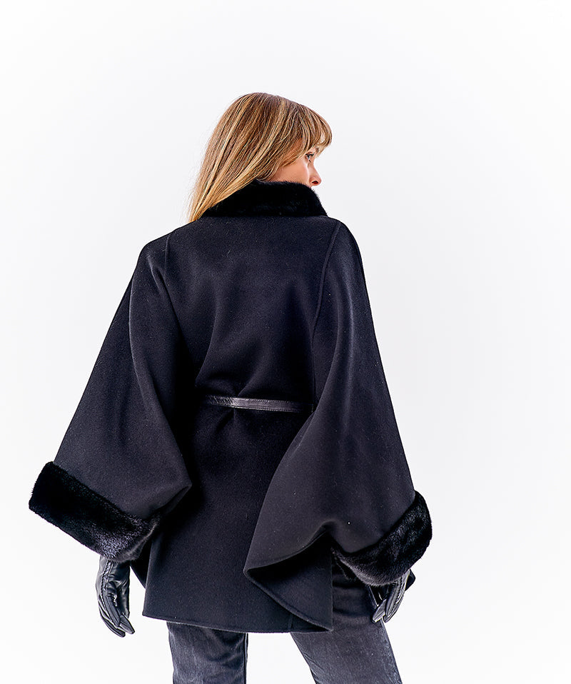 Genuine Scandinavian Mink Fur Double Face Wool Poncho - SJB-DIAMOND ELITES