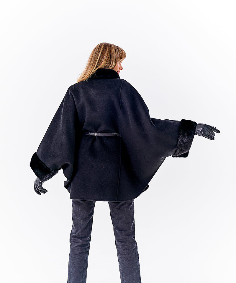 Genuine Scandinavian Mink Fur Double Face Wool Poncho - SJB-DIAMOND ELITES