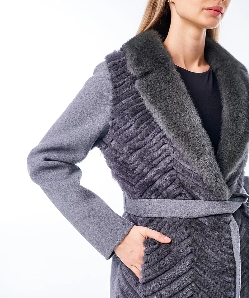 Genuine Mink Fur Rex Fur Trim Virgin Wool Coat Alaska® Outerwear Company