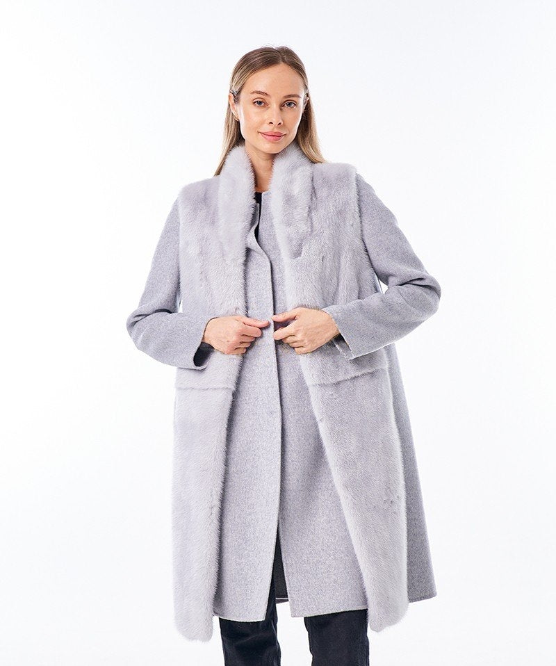 Genuine Mink Fur Virgin Wool Coat Plus Vest - SJB-DIAMOND ELITES
