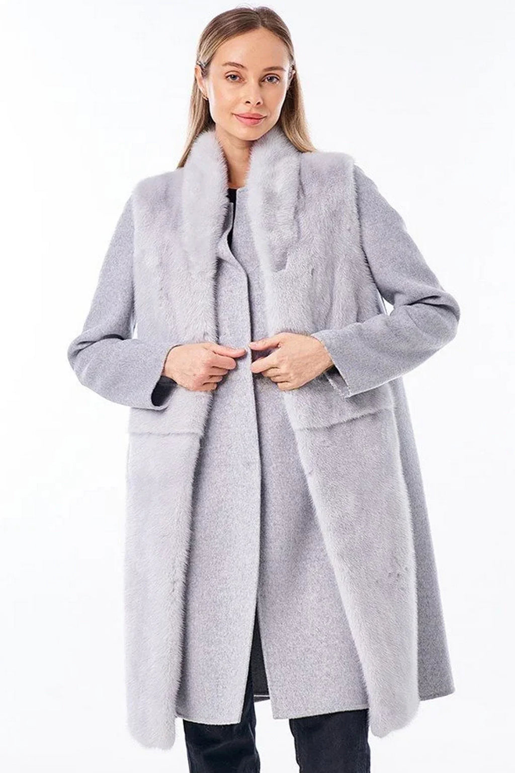Genuine Mink Fur Virgin Wool Coat Plus Vest - SJB-DIAMOND ELITES