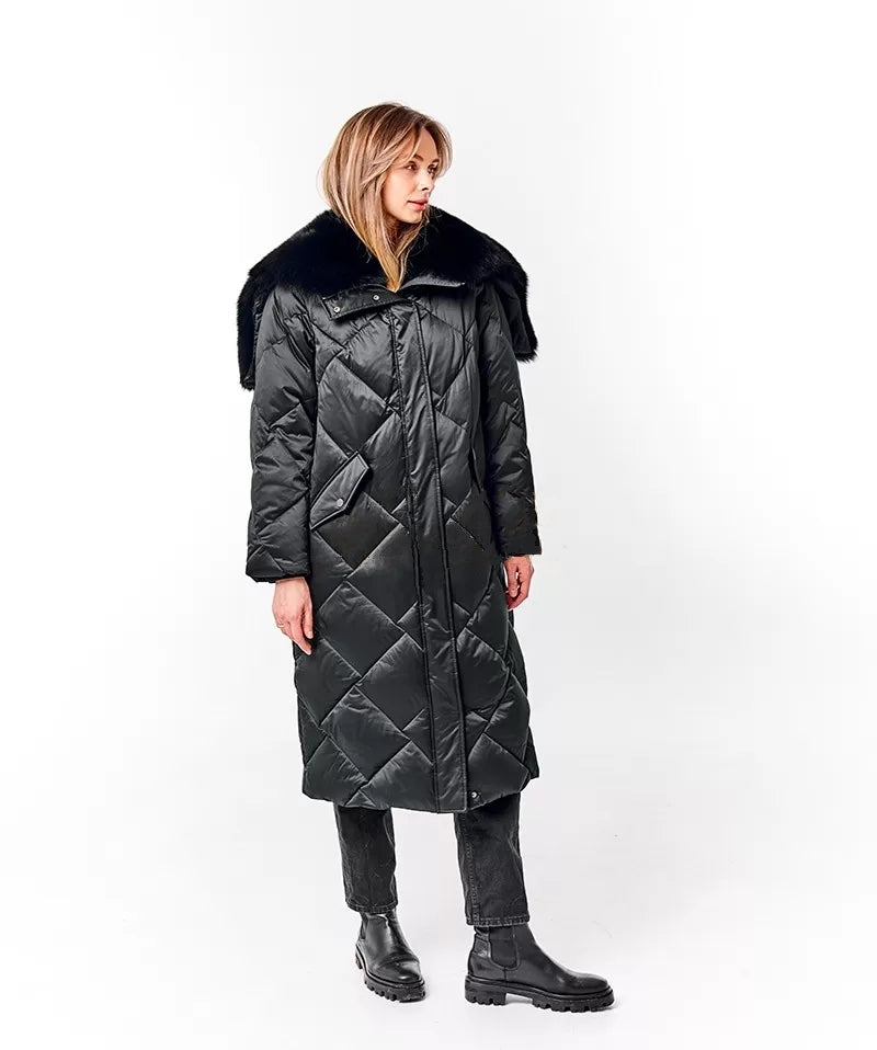 Genuine Polar Fox Fur Collar-Hood Down Winter Coat - SJB-DIAMOND ELITES