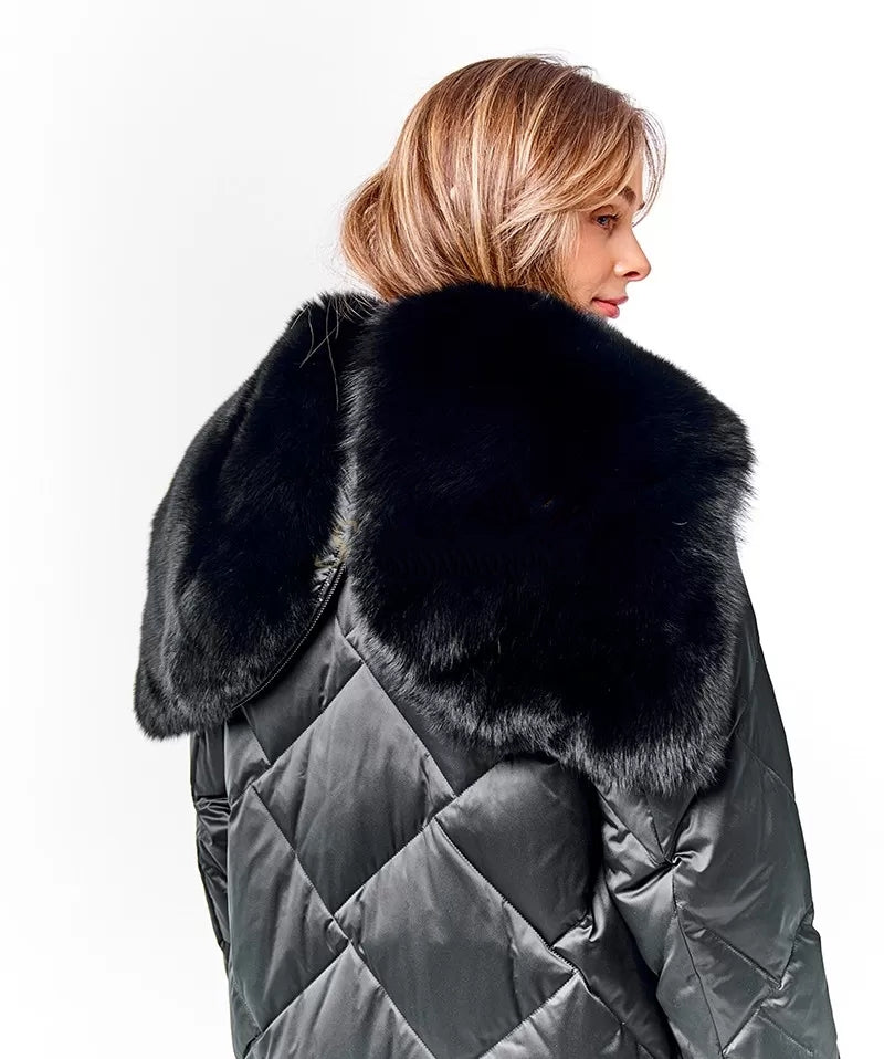 Genuine Polar Fox Fur Collar-Hood Down Winter Coat - SJB-DIAMOND ELITES