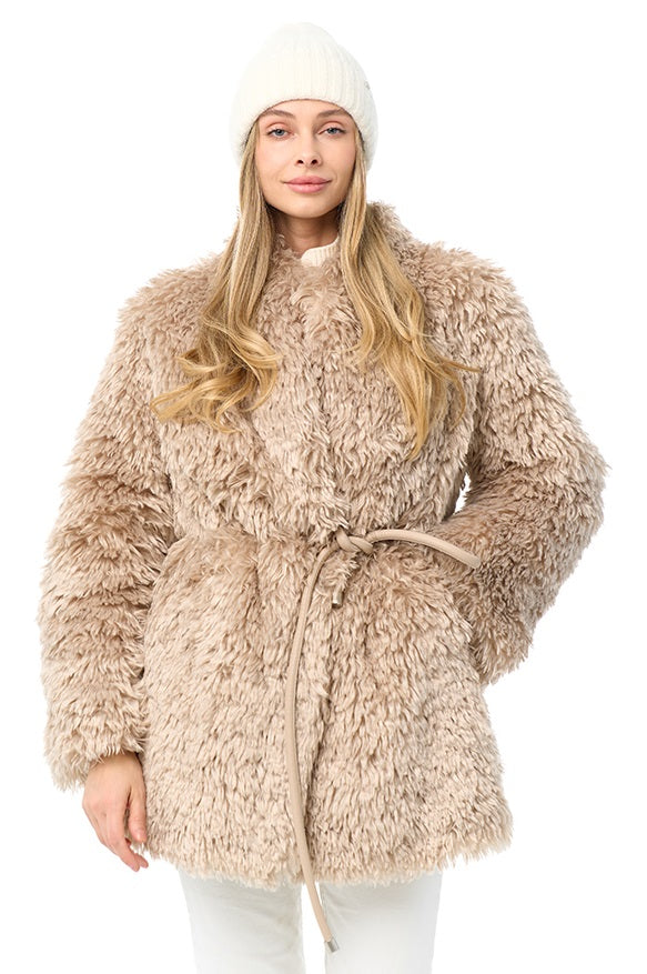 Faux Fur Coat with Leather Belt - SJB-DIAMOND ELITES