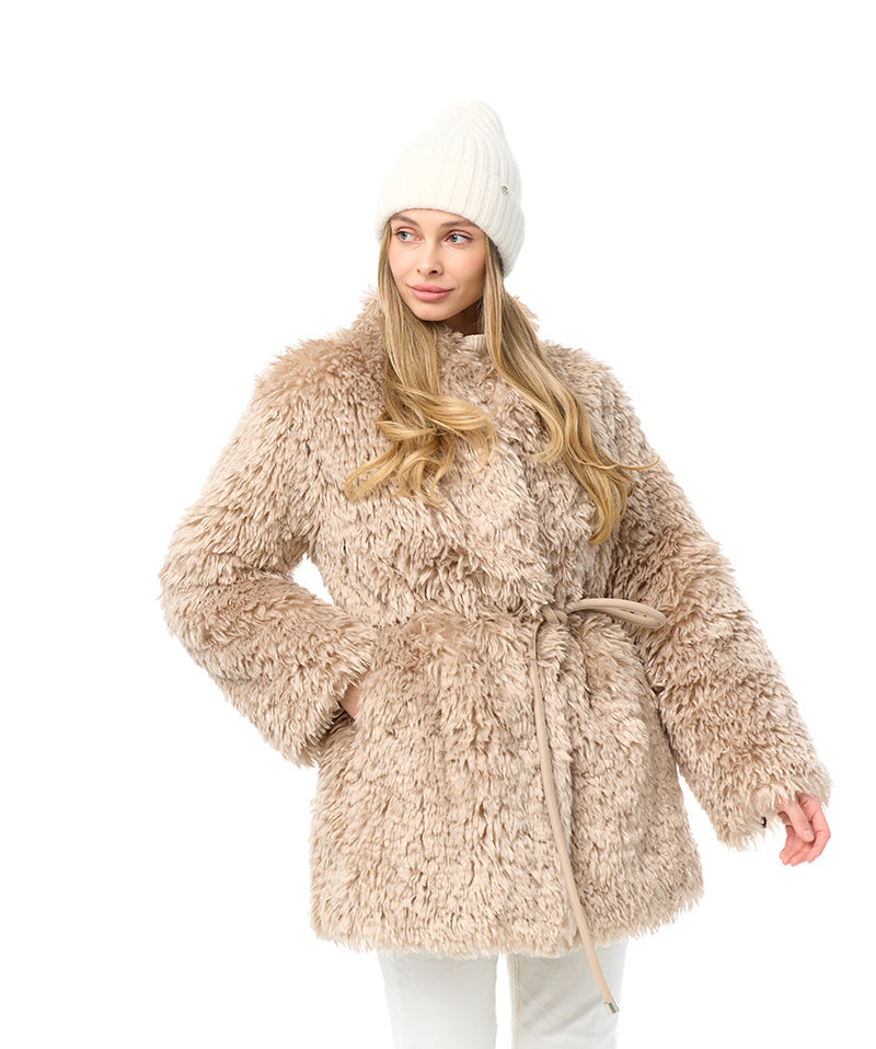 Faux Fur Coat with Leather Belt - SJB-DIAMOND ELITES
