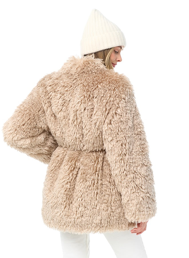 Faux Fur Coat with Leather Belt - SJB-DIAMOND ELITES