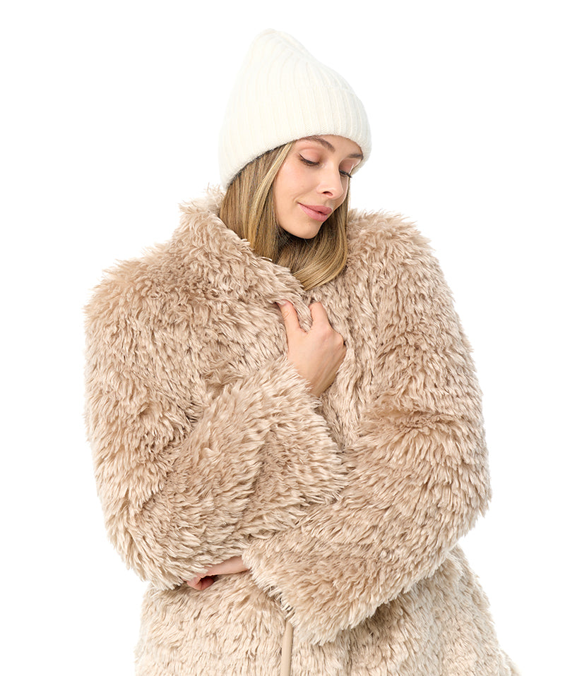 Faux Fur Coat with Leather Belt - SJB-DIAMOND ELITES
