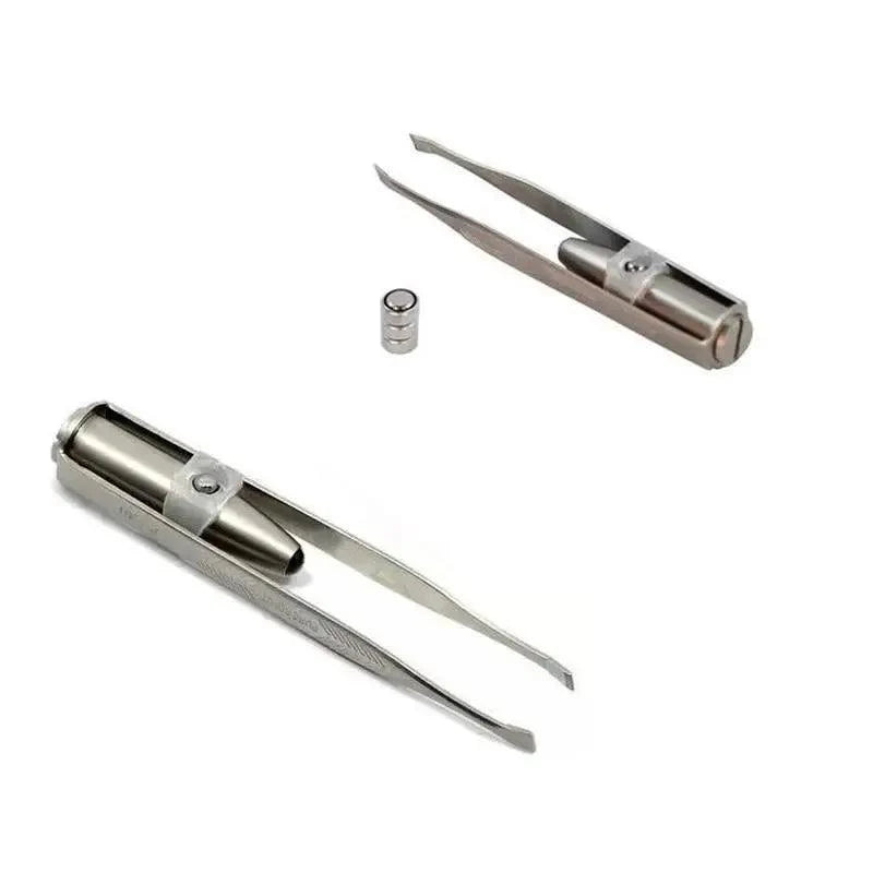 Professional Stainless Steel LED Hair Removal Lightweight Eyebrow Tweezers Makeup Tool With Battery Stevvex