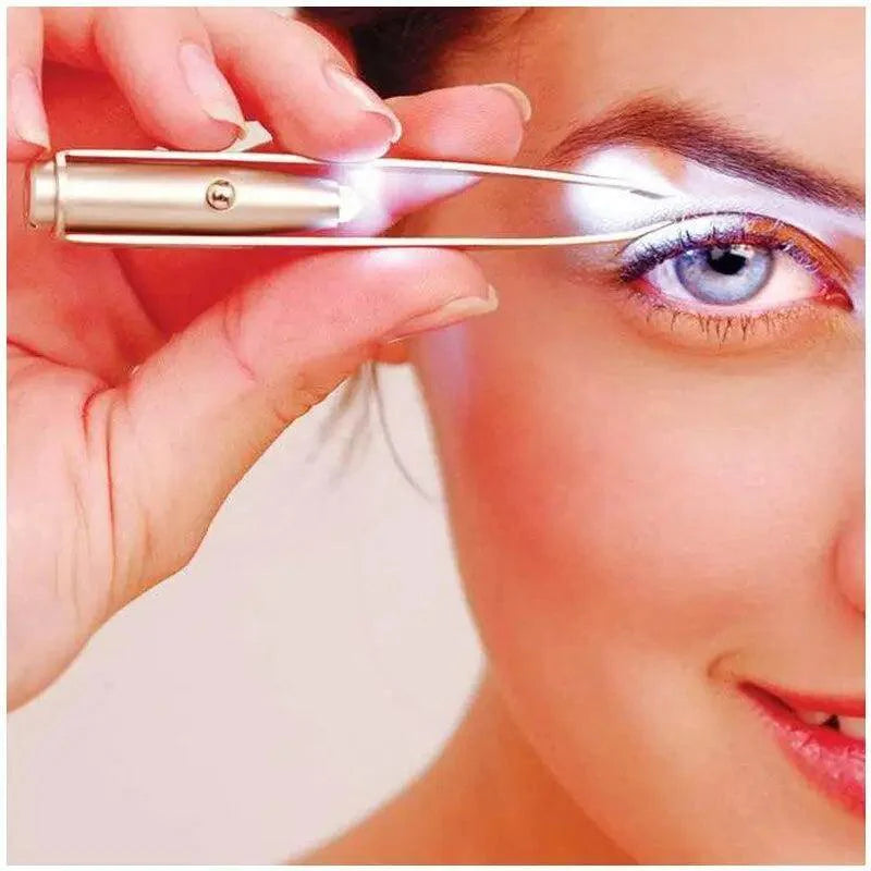 Professional Stainless Steel LED Hair Removal Lightweight Eyebrow Tweezers Makeup Tool With Battery Stevvex