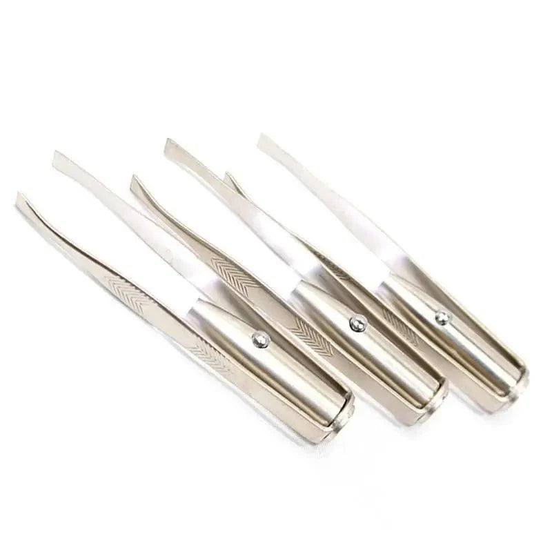 Professional Stainless Steel LED Hair Removal Lightweight Eyebrow Tweezers Makeup Tool With Battery Stevvex