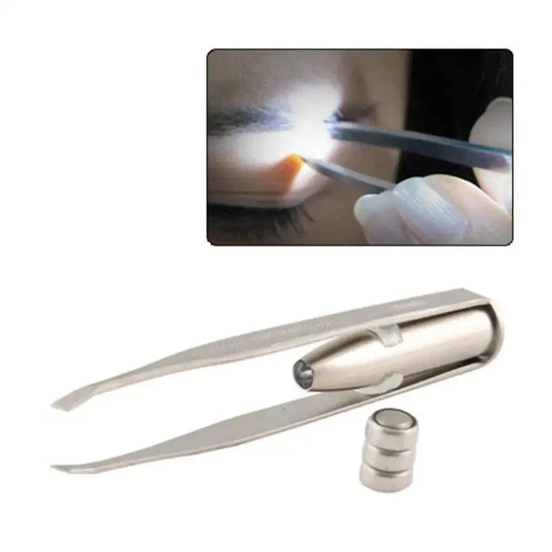 Professional Stainless Steel LED Hair Removal Lightweight Eyebrow Tweezers Makeup Tool With Battery Stevvex