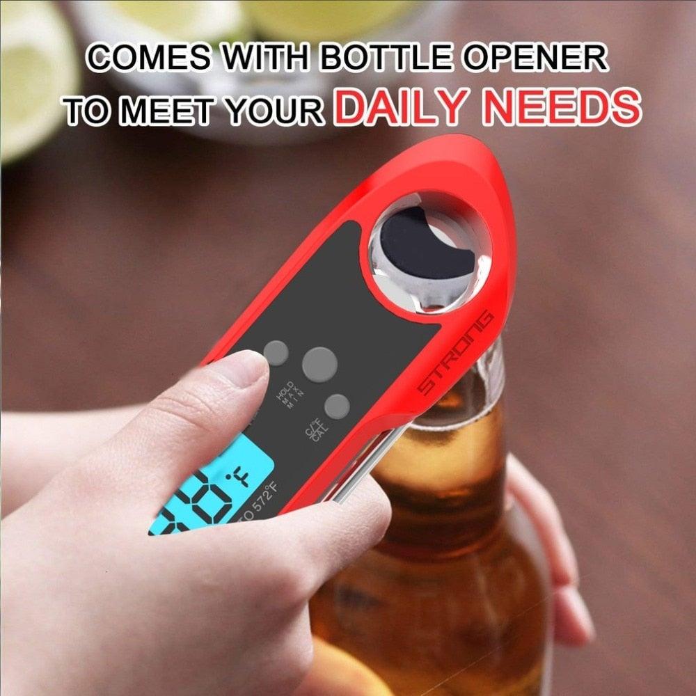 Professional Waterproof Digital Food Thermometer Pyrometer with Folding Foldable Probe Waterproof Digital Instant Read Meat Thermometer with 4.6” Folding Probe Backlight & Calibration Function for Cooking Food Candy BBQ Grill for Kitchen Food Cooking Stevvex