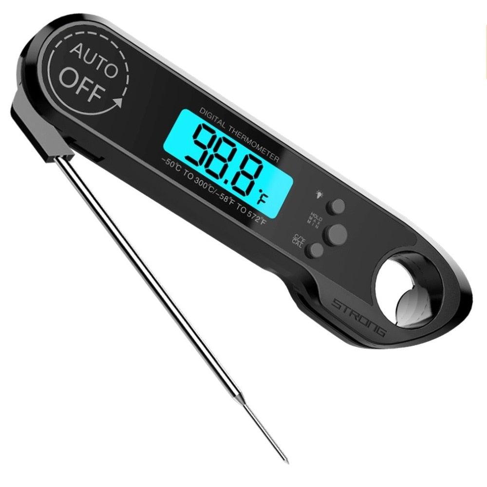 Professional Waterproof Digital Food Thermometer Pyrometer with Folding Foldable Probe Waterproof Digital Instant Read Meat Thermometer with 4.6” Folding Probe Backlight & Calibration Function for Cooking Food Candy BBQ Grill for Kitchen Food Cooking Stevvex