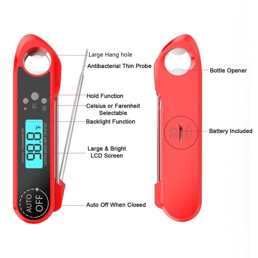 Professional Waterproof Digital Food Thermometer Pyrometer with Folding Foldable Probe Waterproof Digital Instant Read Meat Thermometer with 4.6” Folding Probe Backlight & Calibration Function for Cooking Food Candy BBQ Grill for Kitchen Food Cooking Stevvex