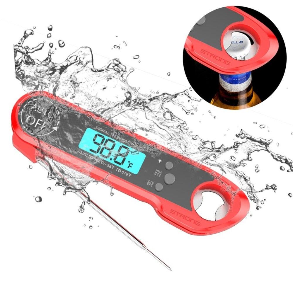 Professional Waterproof Digital Food Thermometer Pyrometer with Folding Foldable Probe Waterproof Digital Instant Read Meat Thermometer with 4.6” Folding Probe Backlight & Calibration Function for Cooking Food Candy BBQ Grill for Kitchen Food Cooking Stevvex