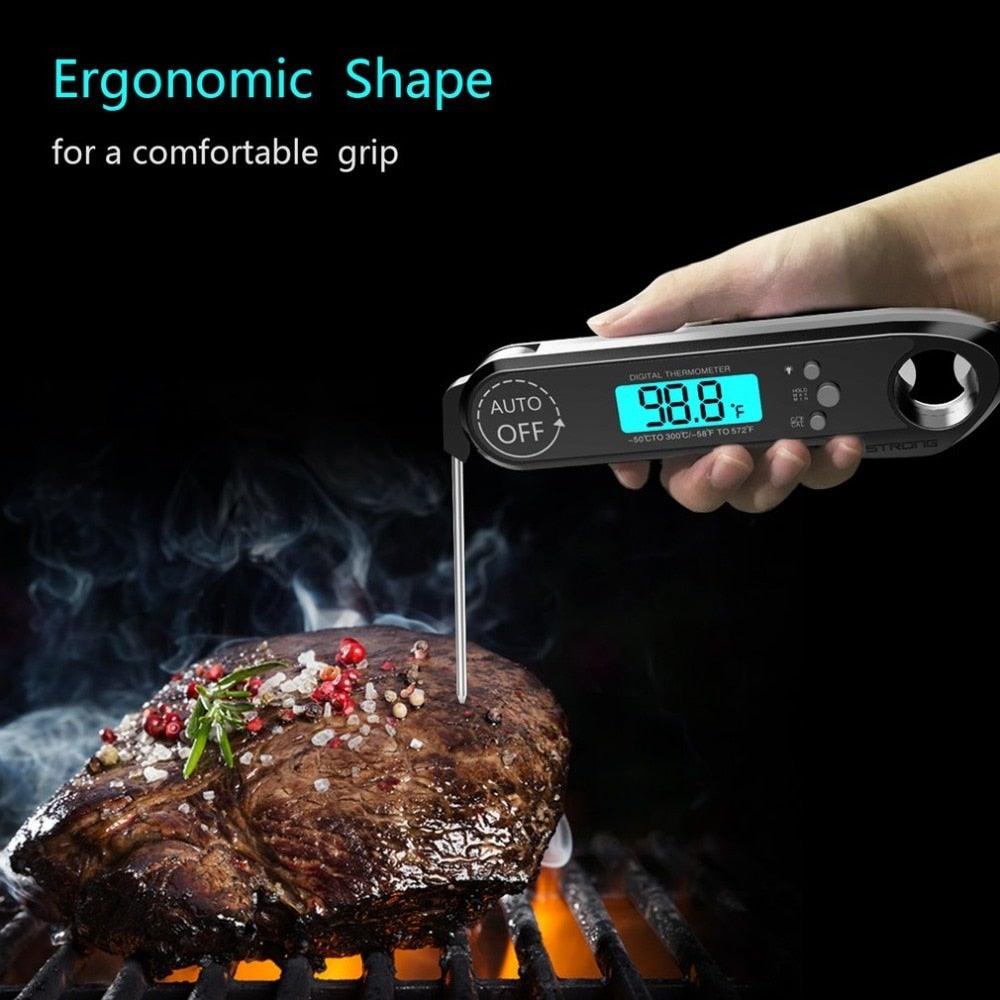 Professional Waterproof Digital Food Thermometer Pyrometer with Folding Foldable Probe Waterproof Digital Instant Read Meat Thermometer with 4.6” Folding Probe Backlight & Calibration Function for Cooking Food Candy BBQ Grill for Kitchen Food Cooking Stevvex