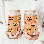 Pumpkin 20oz Glass Tumbler with Bamboo Lid, 2 Stainless Straws & Straw Cleaner BandsCo Straps