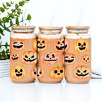 Pumpkin 20oz Glass Tumbler with Bamboo Lid, 2 Stainless Straws & Straw Cleaner BandsCo Straps