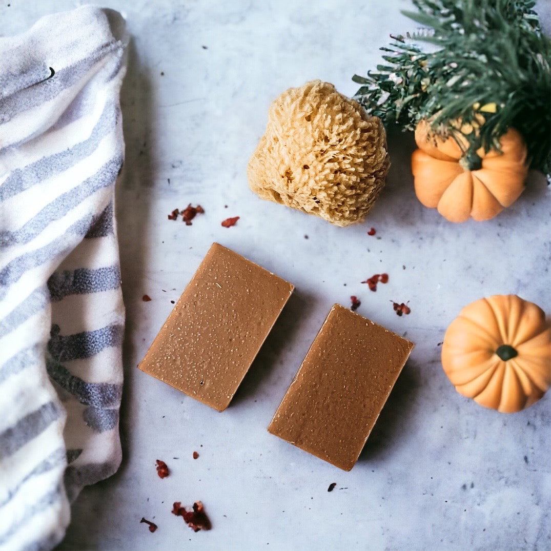 Pumpkin Spice Soap Bar Handmade Organic Shea Butter Cold Process 4.5oz BandsCo Straps
