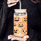 Pumpkin 20oz Glass Tumbler with Bamboo Lid, 2 Stainless Straws & Straw Cleaner BandsCo Straps