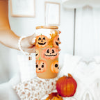 Pumpkin 20oz Glass Tumbler with Bamboo Lid, 2 Stainless Straws & Straw Cleaner BandsCo Straps