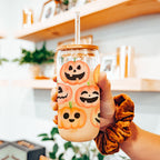 Pumpkin 20oz Glass Tumbler with Bamboo Lid, 2 Stainless Straws & Straw Cleaner BandsCo Straps