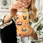 Pumpkin 20oz Glass Tumbler with Bamboo Lid, 2 Stainless Straws & Straw Cleaner BandsCo Straps