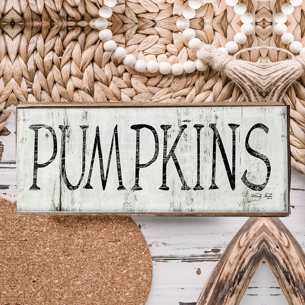 Pumpkins Wood Sign Rustic Fall Halloween Tabletop Shelf Mantel Decor 10x4x1 BandsCo Straps