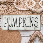 Pumpkins Wood Sign Rustic Fall Halloween Tabletop Shelf Mantel Decor 10x4x1 BandsCo Straps