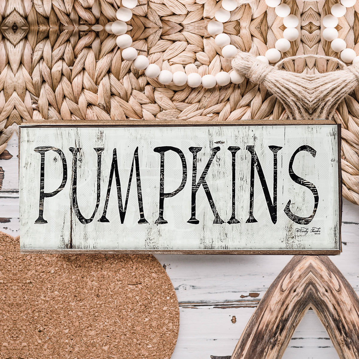Pumpkins Wood Sign Rustic Fall Halloween Tabletop Shelf Mantel Decor 10x4x1 BandsCo Straps