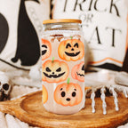 Pumpkin 20oz Glass Tumbler with Bamboo Lid, 2 Stainless Straws & Straw Cleaner BandsCo Straps