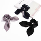 Pure Color Elastic Hair Band Rabbit Ear Bow Pearl Hair Rope Satin Ponytail Scrunchie Bobbles Elastic Hair Ties Ropes Ponytail Holder Accessories for Women And Girls Stevvex