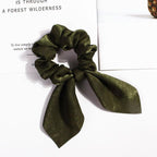 Pure Color Elastic Hair Band Rabbit Ear Bow Pearl Hair Rope Satin Ponytail Scrunchie Bobbles Elastic Hair Ties Ropes Ponytail Holder Accessories for Women And Girls Stevvex