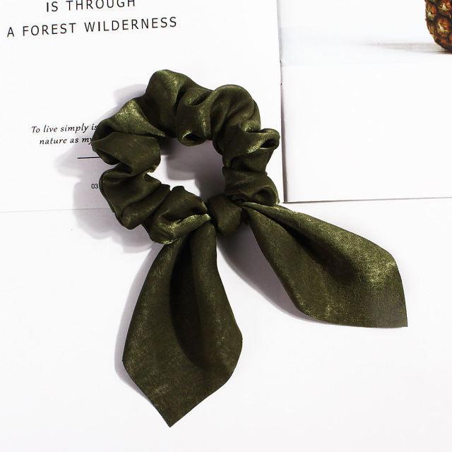 Pure Color Elastic Hair Band Rabbit Ear Bow Pearl Hair Rope Satin Ponytail Scrunchie Bobbles Elastic Hair Ties Ropes Ponytail Holder Accessories for Women And Girls Stevvex