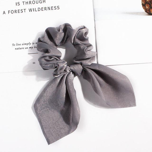 Pure Color Elastic Hair Band Rabbit Ear Bow Pearl Hair Rope Satin Ponytail Scrunchie Bobbles Elastic Hair Ties Ropes Ponytail Holder Accessories for Women And Girls Stevvex