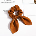 Pure Color Elastic Hair Band Rabbit Ear Bow Pearl Hair Rope Satin Ponytail Scrunchie Bobbles Elastic Hair Ties Ropes Ponytail Holder Accessories for Women And Girls Stevvex