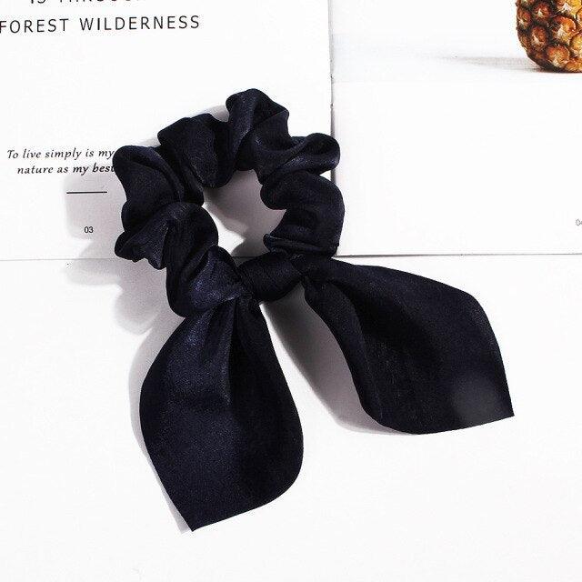 Pure Color Elastic Hair Band Rabbit Ear Bow Pearl Hair Rope Satin Ponytail Scrunchie Bobbles Elastic Hair Ties Ropes Ponytail Holder Accessories for Women And Girls Stevvex