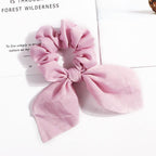Pure Color Elastic Hair Band Rabbit Ear Bow Pearl Hair Rope Satin Ponytail Scrunchie Bobbles Elastic Hair Ties Ropes Ponytail Holder Accessories for Women And Girls Stevvex