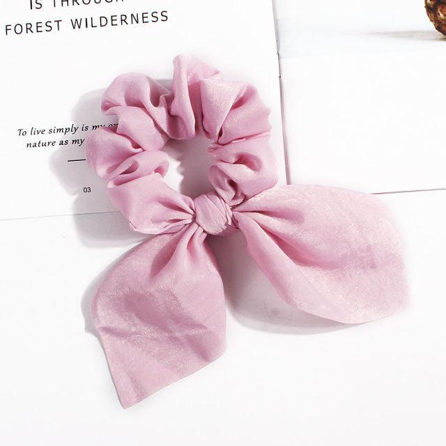 Pure Color Elastic Hair Band Rabbit Ear Bow Pearl Hair Rope Satin Ponytail Scrunchie Bobbles Elastic Hair Ties Ropes Ponytail Holder Accessories for Women And Girls Stevvex