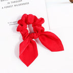 Pure Color Elastic Hair Band Rabbit Ear Bow Pearl Hair Rope Satin Ponytail Scrunchie Bobbles Elastic Hair Ties Ropes Ponytail Holder Accessories for Women And Girls Stevvex