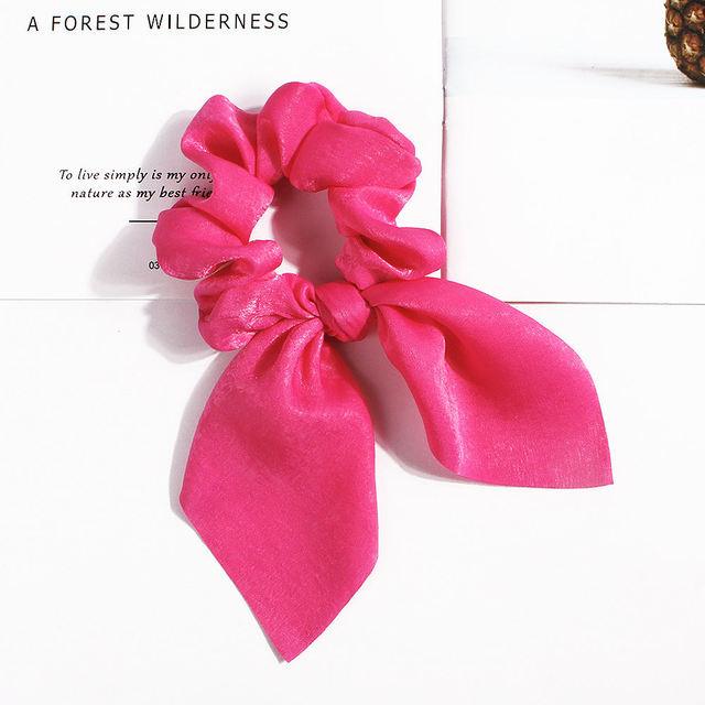 Pure Color Elastic Hair Band Rabbit Ear Bow Pearl Hair Rope Satin Ponytail Scrunchie Bobbles Elastic Hair Ties Ropes Ponytail Holder Accessories for Women And Girls Stevvex