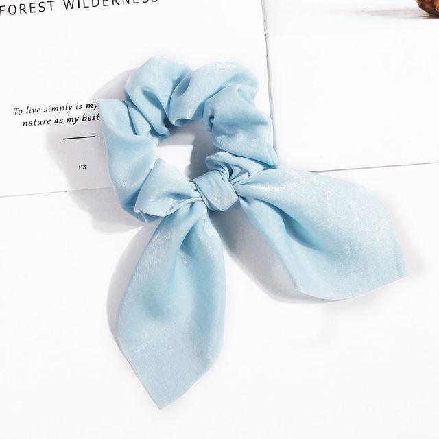 Pure Color Elastic Hair Band Rabbit Ear Bow Pearl Hair Rope Satin Ponytail Scrunchie Bobbles Elastic Hair Ties Ropes Ponytail Holder Accessories for Women And Girls Stevvex