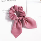 Pure Color Elastic Hair Band Rabbit Ear Bow Pearl Hair Rope Satin Ponytail Scrunchie Bobbles Elastic Hair Ties Ropes Ponytail Holder Accessories for Women And Girls Stevvex