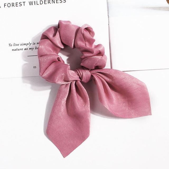 Pure Color Elastic Hair Band Rabbit Ear Bow Pearl Hair Rope Satin Ponytail Scrunchie Bobbles Elastic Hair Ties Ropes Ponytail Holder Accessories for Women And Girls Stevvex