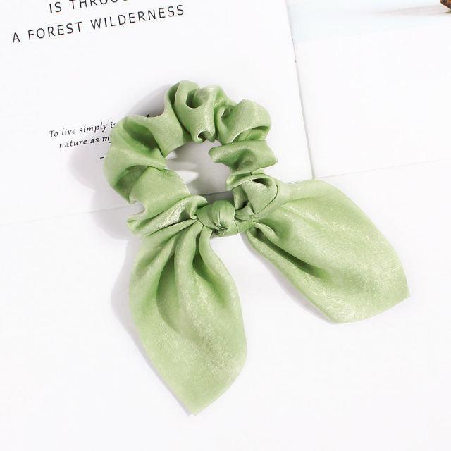 Pure Color Elastic Hair Band Rabbit Ear Bow Pearl Hair Rope Satin Ponytail Scrunchie Bobbles Elastic Hair Ties Ropes Ponytail Holder Accessories for Women And Girls Stevvex