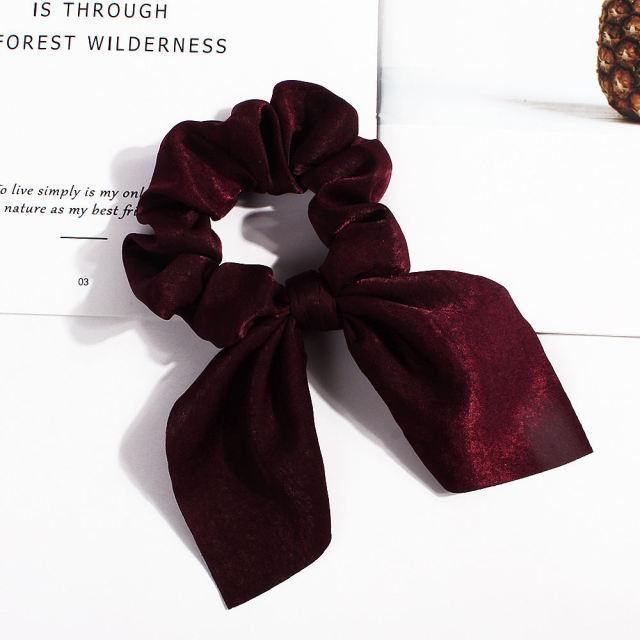 Pure Color Elastic Hair Band Rabbit Ear Bow Pearl Hair Rope Satin Ponytail Scrunchie Bobbles Elastic Hair Ties Ropes Ponytail Holder Accessories for Women And Girls Stevvex