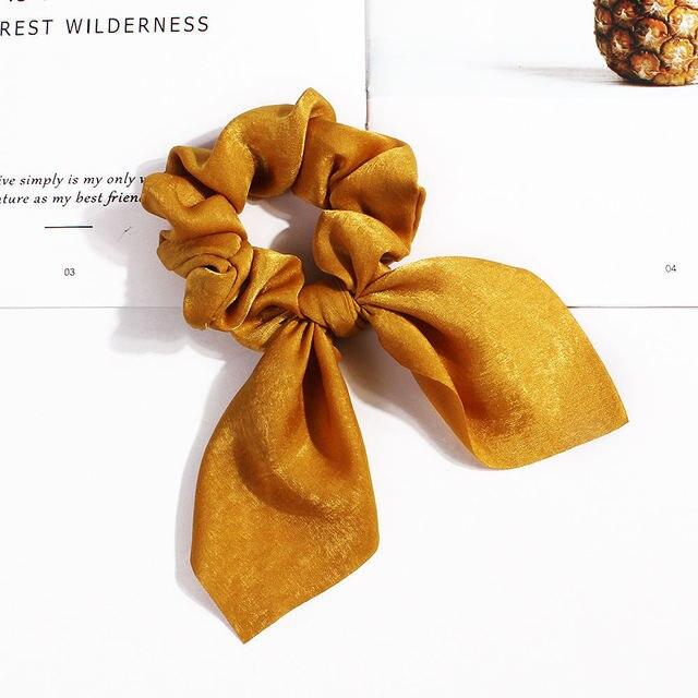 Pure Color Elastic Hair Band Rabbit Ear Bow Pearl Hair Rope Satin Ponytail Scrunchie Bobbles Elastic Hair Ties Ropes Ponytail Holder Accessories for Women And Girls Stevvex