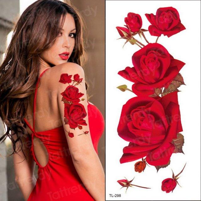 Purple 3D Flower Tattoos Waterproof Luxury Tattoo Rose Lotus Flower Body Art Fashion Stickers For Womens Stevvex