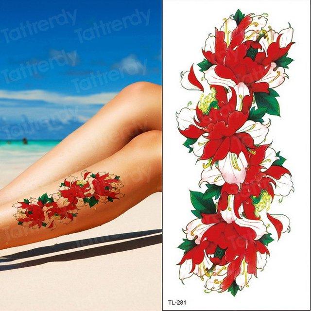 Purple 3D Flower Tattoos Waterproof Luxury Tattoo Rose Lotus Flower Body Art Fashion Stickers For Womens Stevvex